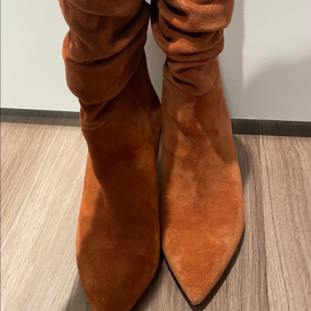 Paris Texas Rust Suede slouched Heeled Boots